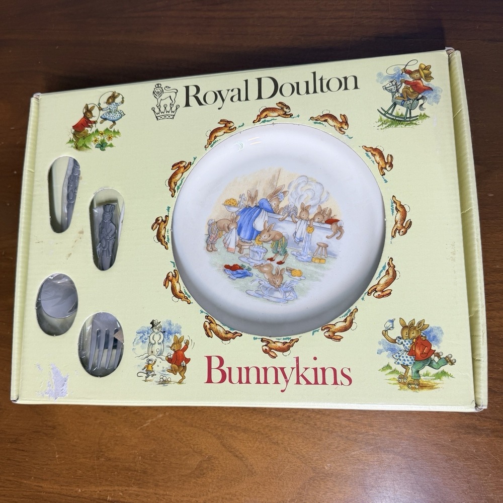 ROYAL DOULTON BUNNYKINS Plate Fork Spoon Peter‎ Rabbit Set 1981 Vintage NOS